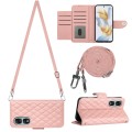 For Honor 90 Rhombic Texture Flip Leather Phone Case with Long Lanyard(Coral Pink)
