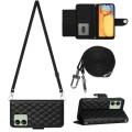 For Xiaomi Redmi 13C 4G Rhombic Texture Flip Leather Phone Case with Long Lanyard(Black)