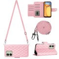 For Xiaomi Redmi 13C 4G Rhombic Texture Flip Leather Phone Case with Long Lanyard(Pink)