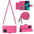 For Xiaomi 13T / 13T Pro Rhombic Texture Flip Leather Phone Case with Long Lanyard(Rose Red)