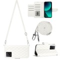 For Xiaomi 13T / 13T Pro Rhombic Texture Flip Leather Phone Case with Long Lanyard(White)