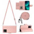 For Xiaomi 13T / 13T Pro Rhombic Texture Flip Leather Phone Case with Long Lanyard(Coral Pink)