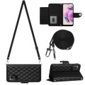 For Xiaomi Redmi Note 12S 4G Global Rhombic Texture Flip Leather Phone Case with Long Lanyard(Black)