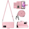 For Xiaomi Redmi Note 12S 4G Global Rhombic Texture Flip Leather Phone Case with Long Lanyard(Pink)