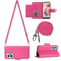 For Xiaomi Redmi Note 12 4G Global Rhombic Texture Flip Leather Phone Case with Long Lanyard(Rose Re