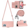 For Xiaomi Redmi Note 12 4G Global Rhombic Texture Flip Leather Phone Case with Long Lanyard(Coral P