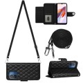 For Xiaomi Redmi 12C / 11A / Poco C55 Rhombic Texture Flip Leather Phone Case with Long Lanyard(Blac