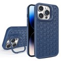For iPhone 14 Pro Max Honeycomb Radiating Lens Holder Magsafe Phone Case(Blue)