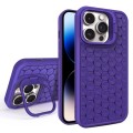 For iPhone 14 Pro Max Honeycomb Radiating Lens Holder Magsafe Phone Case(Purple)