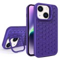 For iPhone 14 Plus Honeycomb Radiating Lens Holder Magsafe Phone Case(Purple)