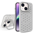 For iPhone 14 Plus Honeycomb Radiating Lens Holder Magsafe Phone Case(Grey)
