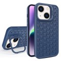 For iPhone 14 Honeycomb Radiating Lens Holder Magsafe Phone Case(Blue)