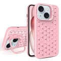 For iPhone 15 Honeycomb Radiating Lens Holder Magsafe Phone Case(Pink)