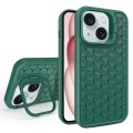 For iPhone 15 Honeycomb Radiating Lens Holder Magsafe Phone Case(Green)