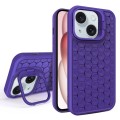 For iPhone 15 Honeycomb Radiating Lens Holder Magsafe Phone Case(Purple)