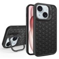 For iPhone 15 Plus Honeycomb Radiating Lens Holder Magsafe Phone Case(Black)