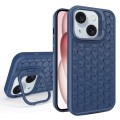 For iPhone 15 Plus Honeycomb Radiating Lens Holder Magsafe Phone Case(Blue)