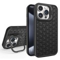 For iPhone 15 Pro Honeycomb Radiating Lens Holder Magsafe Phone Case(Black)