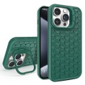 For iPhone 15 Pro Honeycomb Radiating Lens Holder Magsafe Phone Case(Green)