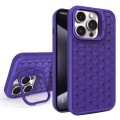 For iPhone 15 Pro Honeycomb Radiating Lens Holder Magsafe Phone Case(Purple)