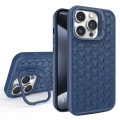 For iPhone 15 Pro Max Honeycomb Radiating Lens Holder Magsafe Phone Case(Blue)