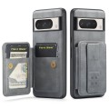 For Google Pixel 8 Pro Fierre Shann Oil Wax Cow Leather Card Holder Back Phone Case(Grey)