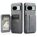 For Google Pixel 8 Fierre Shann Oil Wax Cow Leather Card Holder Back Phone Case(Grey)
