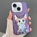 For iPhone 15 Dual-sided IMD Animal Graffiti TPU + PC Phone Case(Stunned Cat)