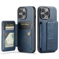 For iPhone 15 Pro Max Fierre Shann Oil Wax Cow Leather Card Holder Back Phone Case(Blue)