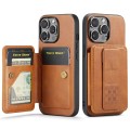 For iPhone 15 Pro Fierre Shann Oil Wax Cow Leather Card Holder Back Phone Case(Brown)