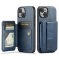 For iPhone 15 Plus Fierre Shann Oil Wax Cow Leather Card Holder Back Phone Case(Blue)