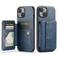 For iPhone 15 Fierre Shann Oil Wax Cow Leather Card Holder Back Phone Case(Blue)