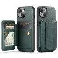 For iPhone 14 Fierre Shann Oil Wax Cow Leather Card Holder Back Phone Case(Green)