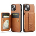 For iPhone 14 Fierre Shann Oil Wax Cow Leather Card Holder Back Phone Case(Brown)