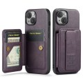 For iPhone 13 Fierre Shann Oil Wax Cow Leather Card Holder Back Phone Case(Purple)