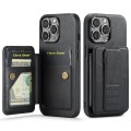 For iPhone 12 Pro Max Fierre Shann Oil Wax Cow Leather Card Holder Back Phone Case(Black)