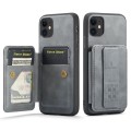 For iPhone 11 Fierre Shann Oil Wax Cow Leather Card Holder Back Phone Case(Grey)