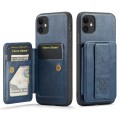 For iPhone 11 Fierre Shann Oil Wax Cow Leather Card Holder Back Phone Case(Blue)