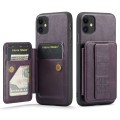 For iPhone 11 Fierre Shann Oil Wax Cow Leather Card Holder Back Phone Case(Purple)