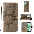 For OPPO Reno11 5G Global Embossed Butterfly Leather Phone Case(Grey)