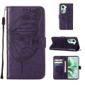 For OPPO Reno11 5G Global Embossed Butterfly Leather Phone Case(Dark Purple)