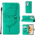 For OPPO Reno11 Pro 5G Global Embossed Butterfly Leather Phone Case(Green)
