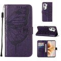 For OPPO Reno11 Pro 5G Global Embossed Butterfly Leather Phone Case(Dark Purple)