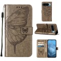 For Google Pixel 9 Embossed Butterfly Leather Phone Case(Grey)