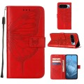 For Google Pixel 9 Embossed Butterfly Leather Phone Case(Red)