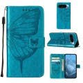 For Google Pixel 9 Embossed Butterfly Leather Phone Case(Blue)