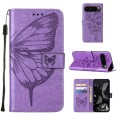 For Google Pixel 9 Pro Embossed Butterfly Leather Phone Case(Purple)