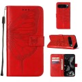 For Google Pixel 9 Pro Embossed Butterfly Leather Phone Case(Red)