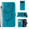 For Google Pixel 9 Pro Embossed Butterfly Leather Phone Case(Blue)