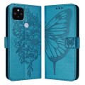 For Google Pixel 5 XL / Pixel 4a 5G Embossed Butterfly Leather Phone Case(Blue)